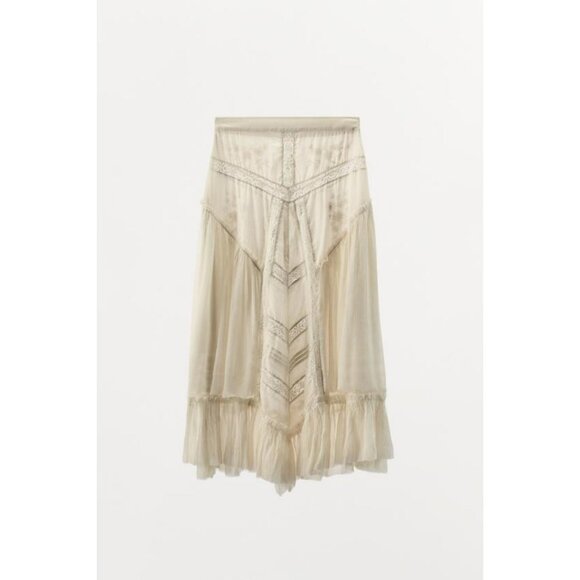 ZARA LIMITED EDITION EMBROIDERED LACE COMBINED SKIRT - Picture 7 of 8